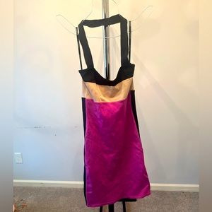 Backless halter BEBE color blocked compression dress, high quality size medium